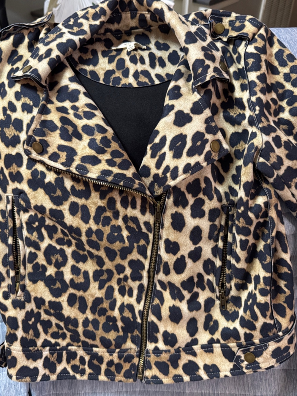 easel Leopard Print Leather Jacket in Tan and Black